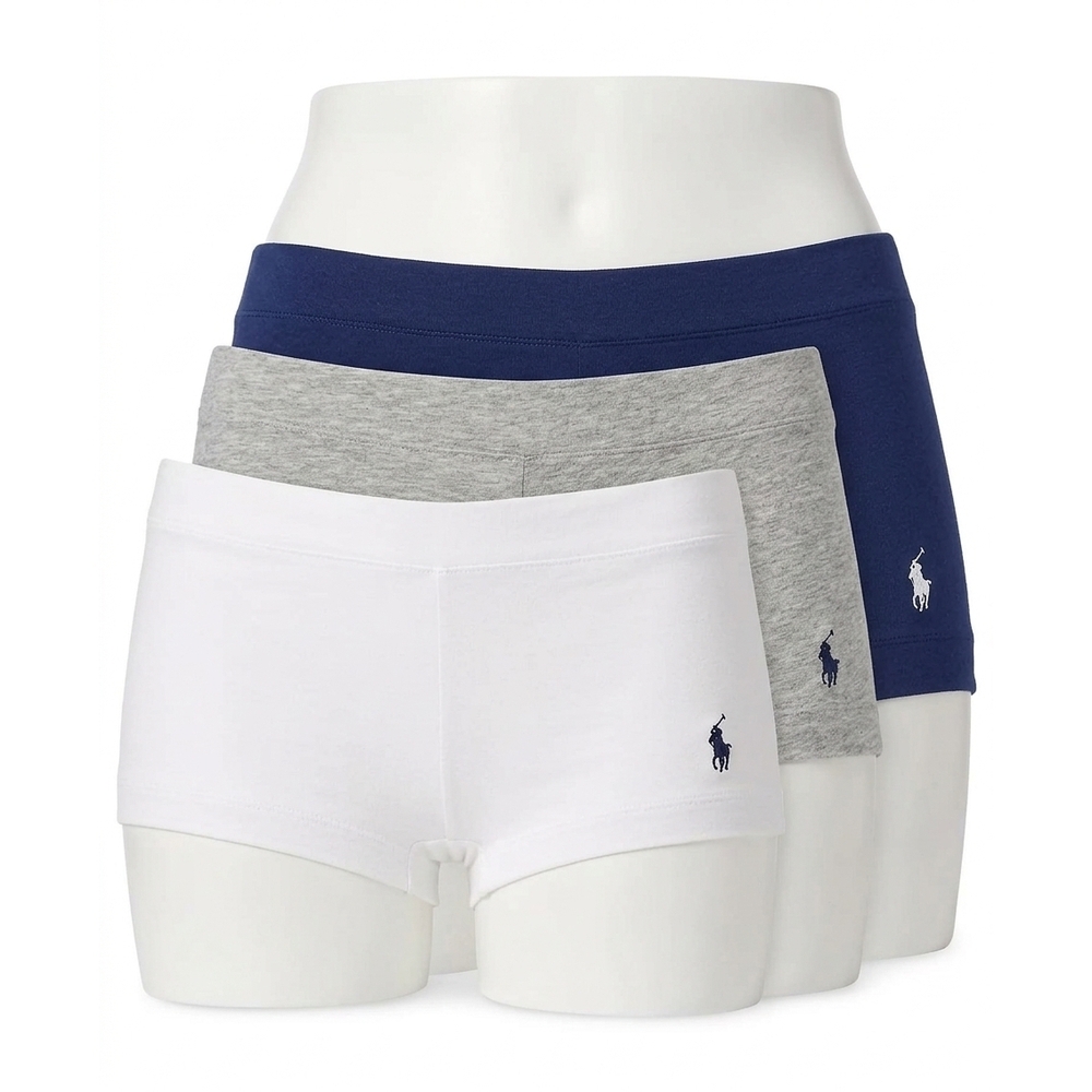 NEW POLO RALPH LAUREN women's cotton girl short panty - 3-pack in white/grey/nav